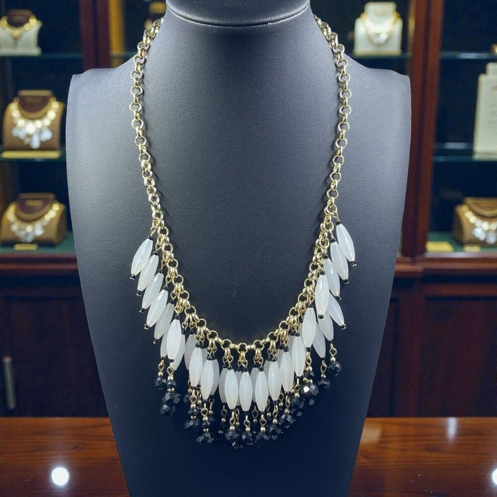 Statement Beaded Necklace Gold Chain Coquette Glam Vintage Whimsigoth Baddie